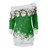 Blusas para mujer, camisas 45 #, blusa con estampado de copos de nieve de Papá Noel para mujer, Navidad, otoño, hombros descubiertos, manga larga, gráfico elegante Vintage