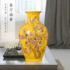 Vasos jingdezhen porcelana antique chinês vaso amarelo vitrificado magpie no padrão de árvore de ameixa grande