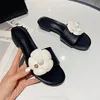 Slippers Designer Camellia Flower Women 2021 Sandalias Summer Lazy Shoes Ladies Ins Low Heels Metal Floral Slides Mujer