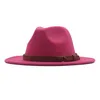 Geniş Ağız Şapkalar Moda Kemer Üst Şapka Panama Katı Renk Fedora Erkekler Kadınlar Için Sonbahar Kış Yün Jazz Kapak Keçe