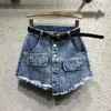 DEAT Personality Irregular False Pocket Hem Front Skirt Back Pants Denim Shorts Women Ew Fashion Tide Summer GD895 210428