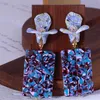 European And American Big Brand Jewelry Fashion Resin Flower Inlay Blue Geometric Square Personality Exaggerated Earrings Dangle & Chandelie