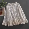 Lamtrip Japanese Lolita lace embroidered shirt autumn Flared sleeves blouse mori gril 210401