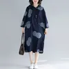 Boy Kadınlar Gevşek Günlük Elbiseler Yeni Varış Sonbahar Kore Vintage Stil Polka Noktalar Kadın Kapşonlu Uzun Elbise S2673 210412