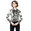 Kvinnor Vintage Chain Print Pattern Shirt Office Lady Långärmad Business Blusar Chic Höst Retro Toppar 210520