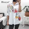 Plus Size Tops Dames 2020 Nieuwe Collectie Zomer Half Mouw Floral Borduurwerk Blouses Dames Losse Casual Lang Shirt Wit Blauw H1230