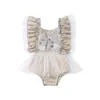 Rompers 3-24M Baby Flickkläder Bodysuit Flicka Solid Volanger Ärmlös Blomma Jumpsuit Spädbarn Romper Småbarn Barn Outfits