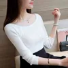 패션 섹시한 티셔츠 여성 봄 슬림 바닥 스웨터 풀오버 블라우스 긴팔 얇은 한 넥 210520