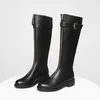 Women Riding Boots Shoes Genuine Leather Chunky Heels Knee High Zip Buckle Ladies Long Winter Apricot 33-45 210517