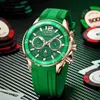 Lige Mens Часы Зеленый Силиконовый Хронограф Кварцевые Часы Роскошные Спортивные Наручные Часы 30 м Водонепроницаемые Часы Мужской Relogio Masculino 210728