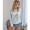 Tie-dye Print Women T-shirt Autumn Winter Casual O Neck Long Sleeve Colorful Color Matching Loose T-shirt Plus Size 3XL 210507
