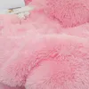 Lüks Saf Renk Peluş Shaggy Sıcak Polar Kız Yatak Seti Vizon Kadife Çift Nevresim Yatak Etek Yastık Kılıfı Ev Tekstili 210831