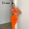 CNYISHE Summer Sexy Crop Top and Midi Skirts Matching Sets Halter Backless Two Piece Fashion Neon Tracksuit Sleeveless Women Set 210419