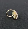 Fashion gold Plated rectangle Pink Rose Quartz Crystal Rings Geometric Natural Stone Ring for Women Jewelry gift MKI