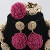 Oorbellen Ketting Bruids Beaded Sieraden Set Fuchsia Bib Statement Pendant Anj378