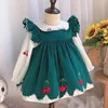 2Pcs Spainsh Baby Dress Girl Vintage Cherry Abiti ricamati Kirls Boutique Abbigliamento Bambini Velvet Vest Princess Frocks 210615