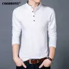 Coodrony T-shirt Erkekler İlkbahar Sonbahar Pamuk T Gömlek Katı Renk Çin Tarzı Mandarin Yaka Uzun Kollu Üst Tee 608 210629