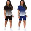 New Women jogging suits summer gradient tracksuits plus size 2XL outfits short sleeve T shirts+shorts pants two pcs set casual black sportswear sweatsuits 4928