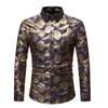 Men's Casual Shirts Golden Luxury Design Dress 2022 Autumn Slim Fit Button Down Flowered Printed Stylish Party Club Shirt