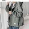 Sonbahar Moda Erkek Çekme Ceket Gevşek Kapşonlu Dış Giyim Rüzgar Derecesi Pamuk Fermuar Siyah Khaki Ordusu Yeşil Katlar 4xl 5xl 210412