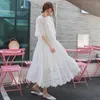 Hollow Out Lace Dress Summer Elegant Beach Dress Female With Spaghetti Strap vest +Summer Dresses two piece set 210514