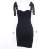 Forefair Bow Tied Mini Dress Sexy Bodycon Strapless Off Shoulder Lace Up Solid Black White Short Dress Party Y0603