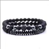 Beaded, Strands Bracelets Jewelry2-Pack Mens Couple Bracelet - Black Matte Agate Set Including Bag Christmas Birthday Gift Drop Delivery 202