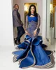 Aso Ebi Arabisch Royal Blue Lace kralen avond zeemeermin prom jurken sexy formele feest tweede receptie jurken