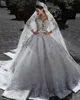 Glamorous Ball Gown Wedding Dresses 2023 Beads Long Sleeve Lace Appliques Bridal Gowns Arabic Muslim Robe De Mariage Custom Made