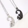 Mode Tier Anhänger Schwarz Weiß Katze Nähen Halskette Einfache Freundschaft Geschenk Herz Form Gold Weiß Nette Paar Schmuck Halsketten