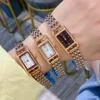 Marke Uhren Frauen Mädchen Rechteck Zifferblatt Stil Stahl Matel Band Armbanduhr HE07