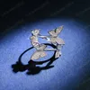 Dam Fashion Ring Justerbar Thumb Finger Jewly Silver Färg Rhinestone Present Double Butterfly Opening Ringar för Kvinnor