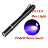Portabla Mini UV -lamppenlampor 395Nm Violet Light Torch Apportläkare Penlight Ultraviolet Inspektionslampor Pengardetektor ficklampor