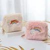 Kanin päls Kvinnors myntväska Sanitära handdukar Väska Rainbow Zip Soft Plush Children Key Lipstick Wallet Keychain