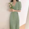 Casual Green Print Dre V Neck Bandage Beach Summer Bohemian Dresses For Women 210515