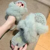 fashion Home lambswool Slipper Shoes Warm Plush Slipper Cross Lady Real Rabbit Fur Non-slip Woman y711 210625