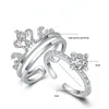 2in1 détachable zircon couronne anneau ensemble ouvert réglable combinaison empilable anneaux bande femmes fiançailles mariage cadeau bijoux de mode