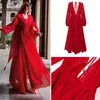 YOSIMI Floor-Length Red Chiffon Long Women Dress Summer V-neck Sleeve Fit and Flare Evening Party Elegant 210604