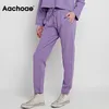 Aachoee Full Comprimento Completo Calças Mulheres Escritório Escritório Calças Casuais Plissado Soft Sport Style Pencil Pants Feminino Ropa Mujer 210413