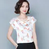 Chemisier Femme лето с коротким рукавом круглые шеи печать шелковые топы простой корейский свободный плюс размер 4XL блузка женщины 9452 50 210427
