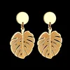 2021 Bohemian Stainless Steel Monstera Leaf Stud Earrings Women Gold Tropical Hollow Plant Leaves Brincos Party Gifts