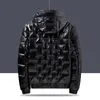 冬のメンズフード付きパーカーウィンドブレイカーファッションサーマルコートメンズ濃い温かい光沢のある黒いジャケットブランドアウトウェアメンズ衣類6xl 210916