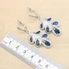 Boucles d'oreilles collier bleu Royal pierres couleur argent ensembles de bijoux pour femmes mariage Bracelet anneau cadeau d'anniversaire