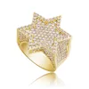 Mens Gold Ring High Quality Six-pointed Star Full Stones Diamond Rings Fashion Hip Hop Silver Rings Jewelry