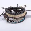 Beaded Strands Men Bracelet 1 Set 4PCS Leather Men's Multi-layer Bead Women's Retro Punk Casual Jewelry Trum22