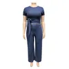 INS fashion Summer fall women Casual two-piece set crop top + long pants matching s clothes Bandage tracksuit plus size 210520