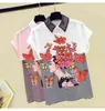 Verão feminino Surpreenda-se colarinho mangas curtas borboleta impressão chiffon camisas femininas blusa tops blusas A3434 210428