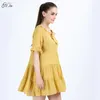H.Sa Letnie żółte sukienki Vintage Cascading Ruffles Midi Vestidos Robe Bow Neck Harajuku Party Dress Kawaii Ukraina Robe 210716