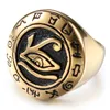 Mode Horus Eye Silver Gold Color Ring Personliga Vintage Mäns Rostfritt Stål Cast Punk Hawk Head Ringar För Mäns Smycken