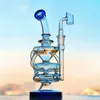 HEADY HOOSHS Blue Glass Bongs With Honeycomb Turbine Perc Sidecar Water Pipe Recycler Oil Rig med 18 mm fog